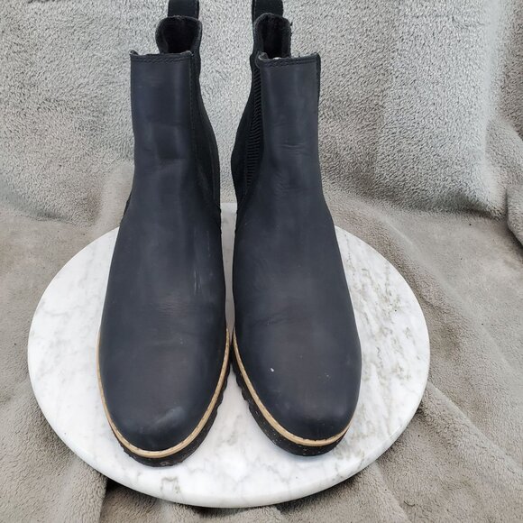 Toms Shoes Womens Size 8.5 Maddie Black Leather and Suede Wedge Ankle Boots - Picture 5 of 8